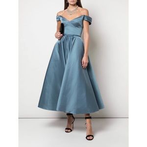 Marchesa Notte Off-the-Shoulder Satin Corset Tea Length Dress size 4
